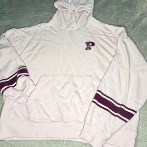 Pink Hooded Sweatshirt with Burgundy Accents